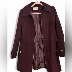 Michael Kors Burgundy Trench Coat with Gold Details